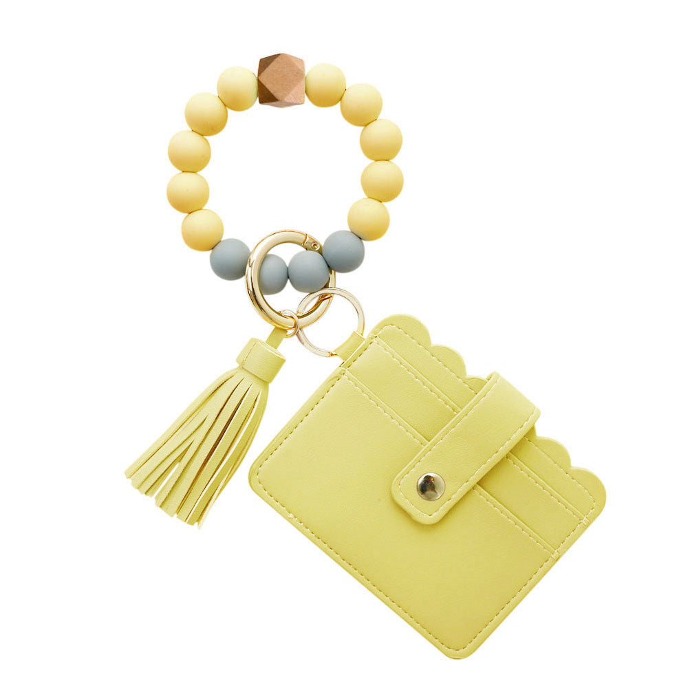 PU Tassel Card Case Silicone Bracelet Key Ring