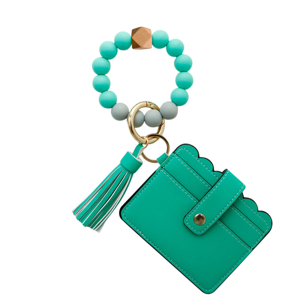 PU Tassel Card Case Silicone Bracelet Key Ring
