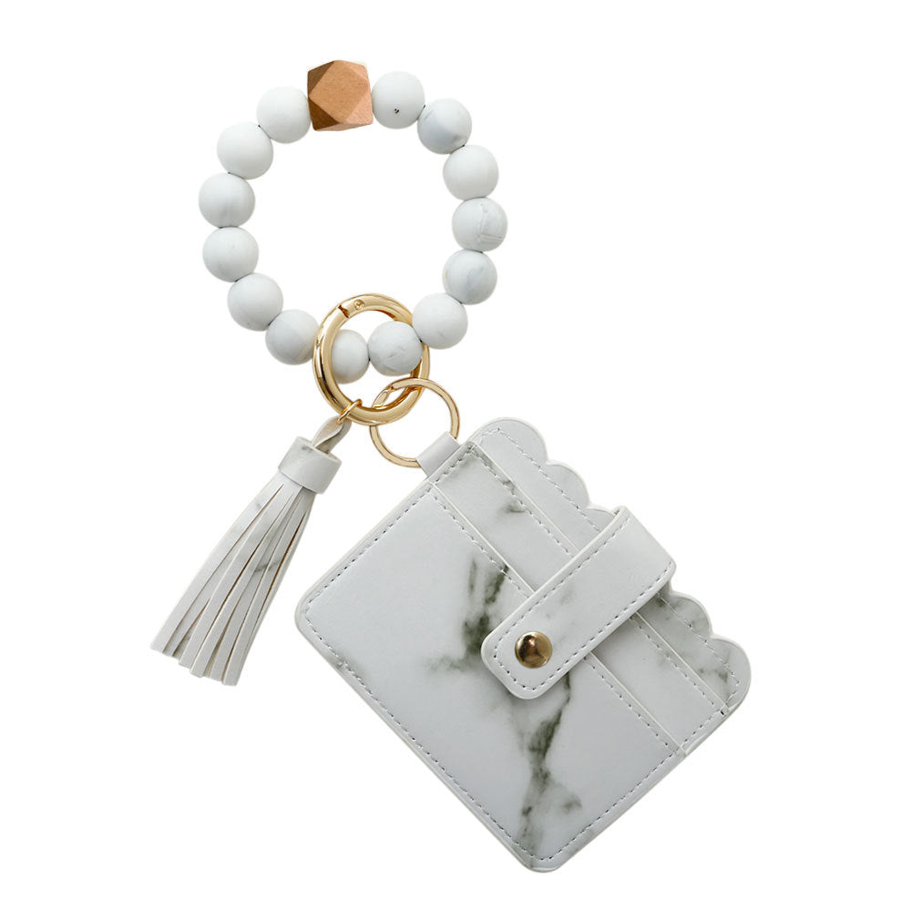 PU Tassel Card Case Silicone Bracelet Key Ring